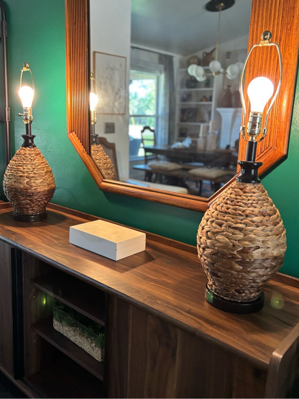 Two sea grass rattan table lamps. No shades